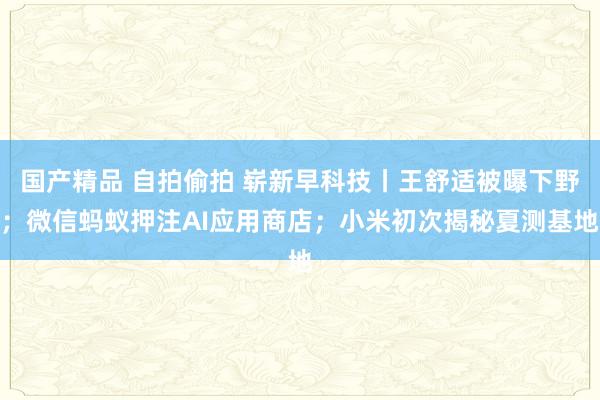 国产精品 自拍偷拍 崭新早科技丨王舒适被曝下野；微信蚂蚁押注AI应用商店；小米初次揭秘夏测基地